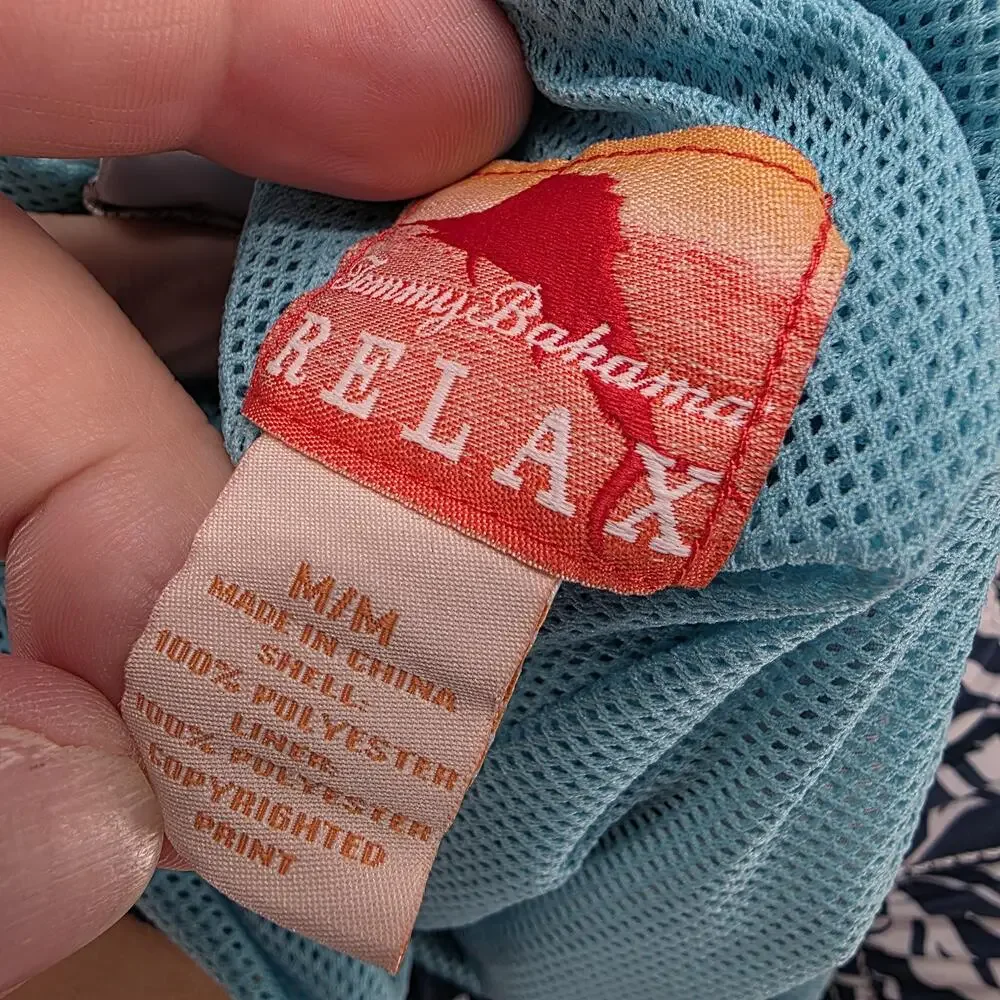 Tommy Bahama Swim Trunks Mens M Blue Floral Lined Drawstring Mesh Pockets